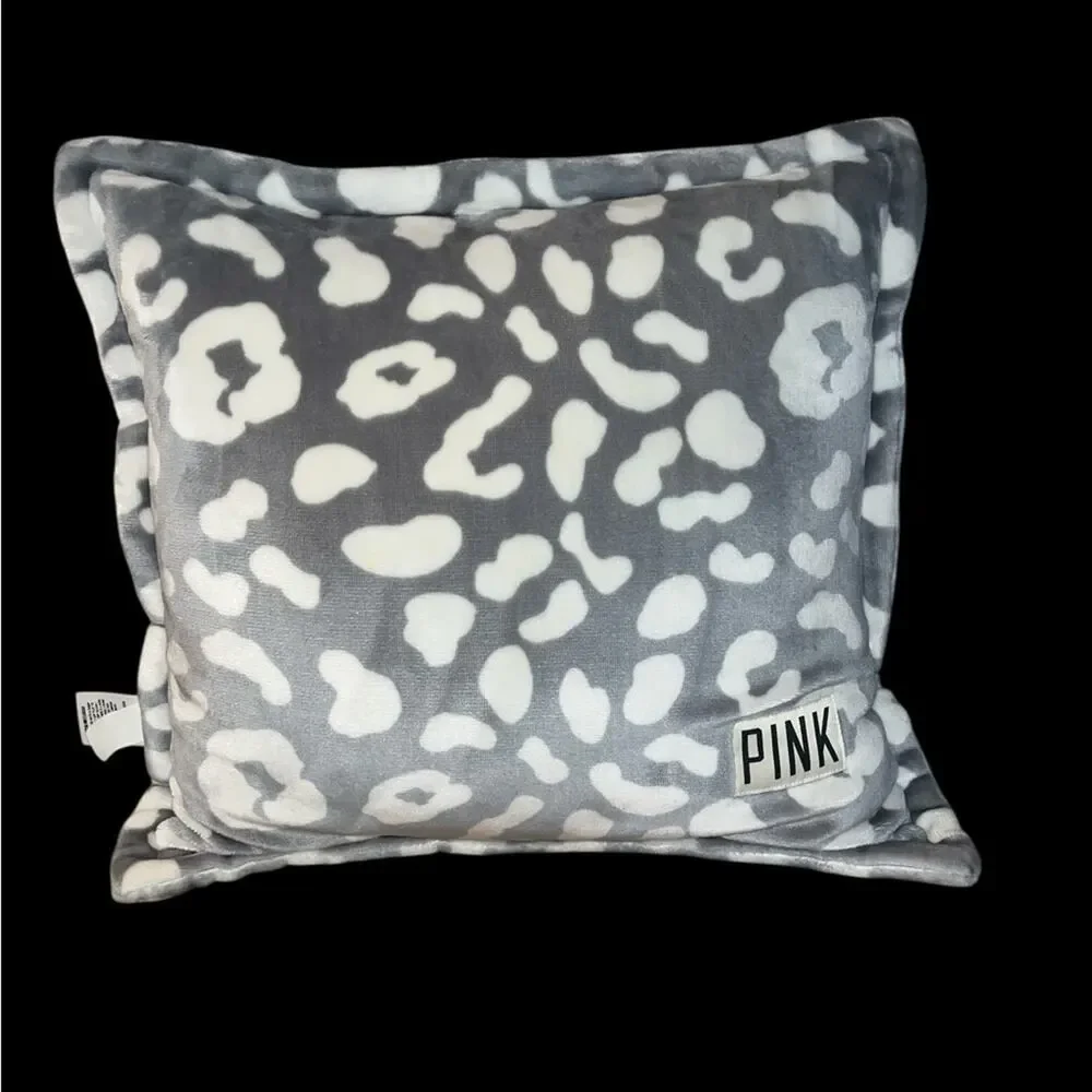 PINK Victoria's Secret Snow Leopard Gray & White Accent Pillow RARE